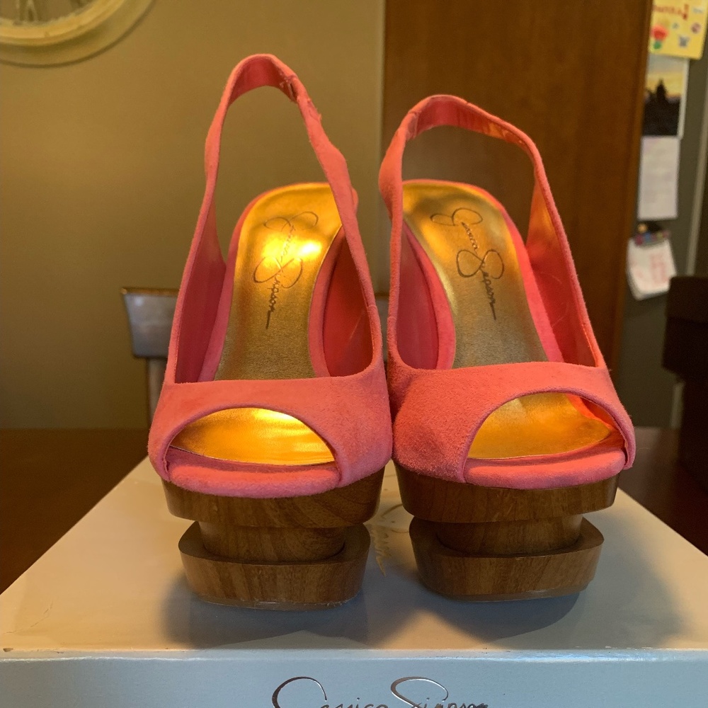 Jessica Simpson Pink Suede Slingback Platform Heels